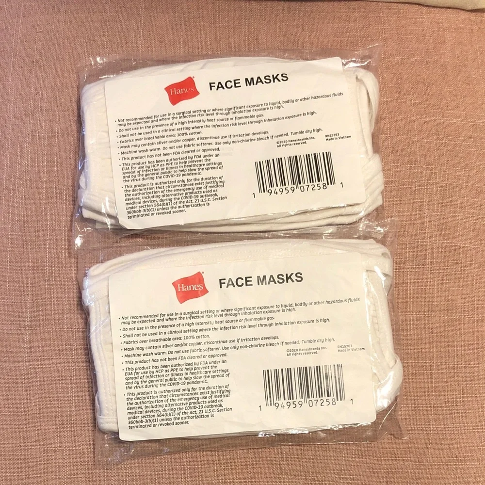 10 Hanes Soft White Cotton Face Masks